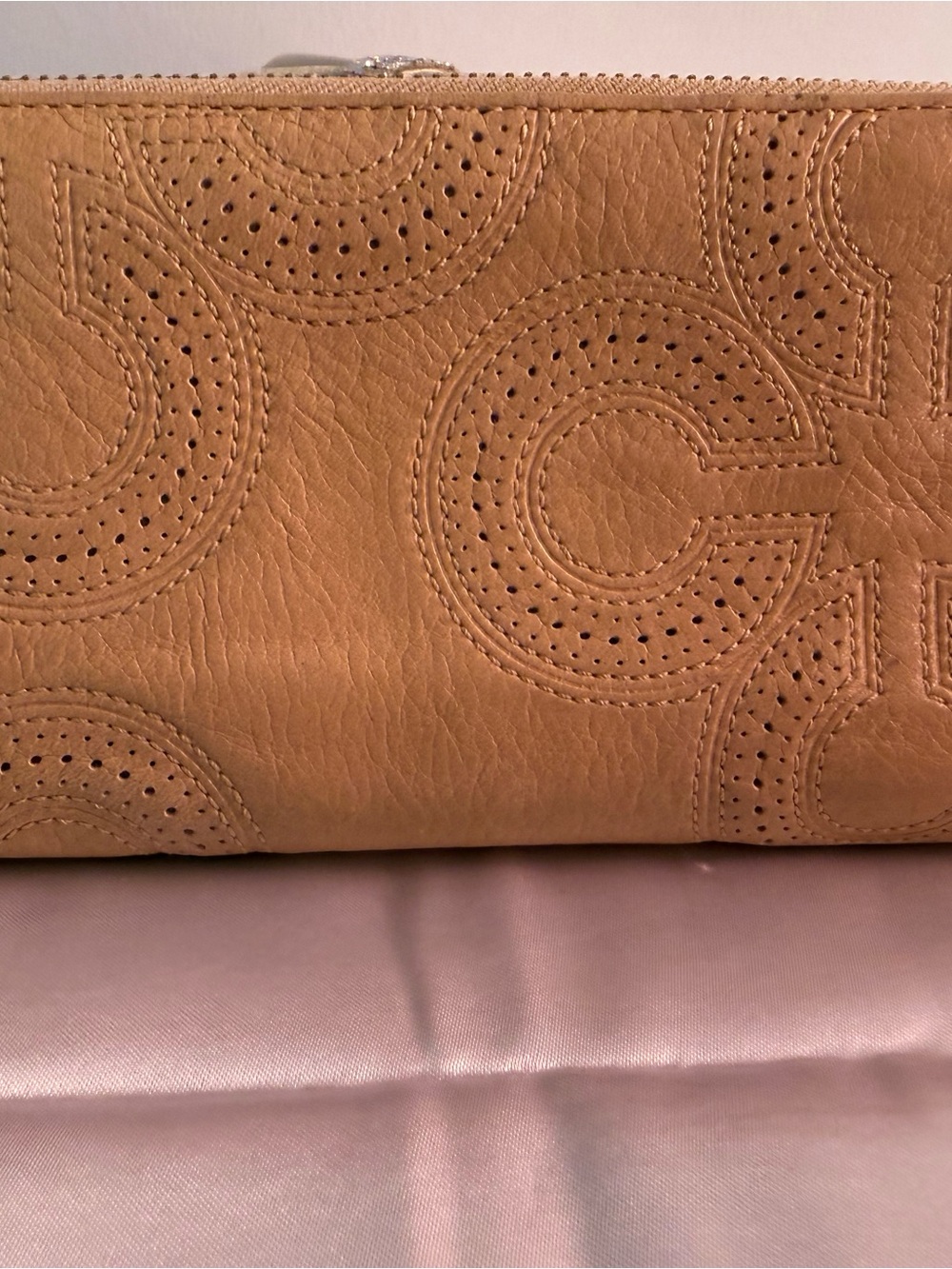 Coach Perforated Signature Zip Wallet - Tan - Picture 1 of 3
